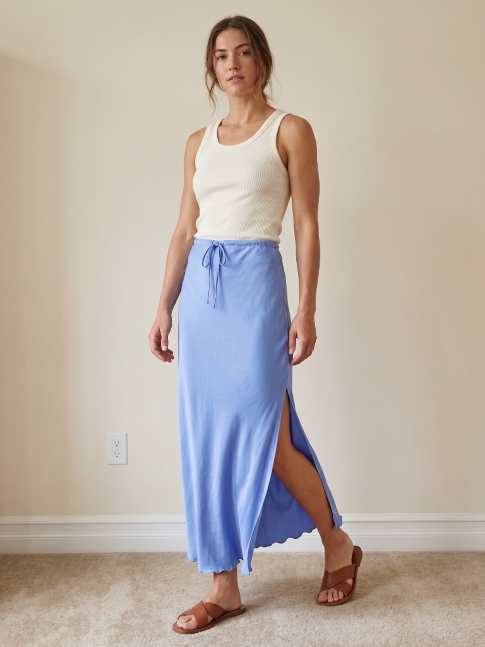 Madewell Periwinkle Blue Satin Drawstring Midi Slip Skirt - Size 6